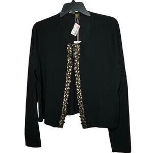 Basler Black Lavish Luxury Beaded 100% Virgin Wool Cardigan New Size 46/16